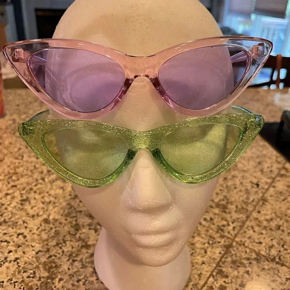 Women’s Cat Eye Sunglasses Black Pink Green Sparkle